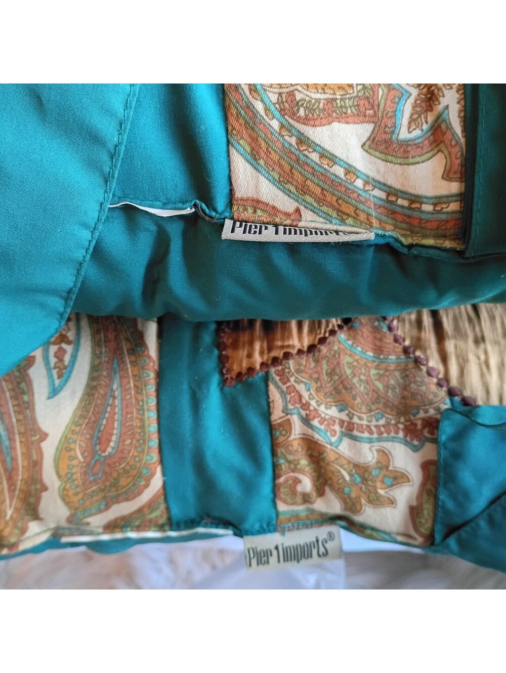 Pier 1 Imports Chair Cushions Set Of 2 Floral Reversible Beach House Summer Teal - Picture 5 of 9